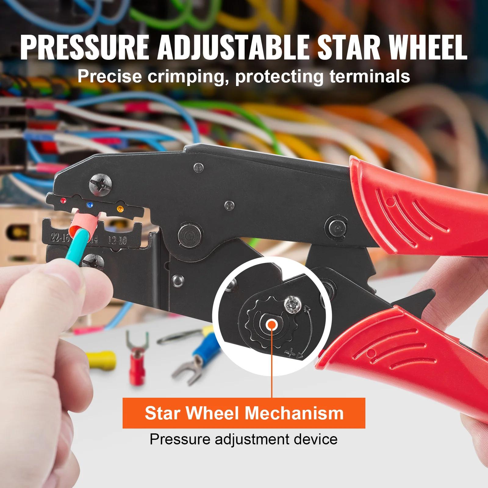 Electrical Ratcheting Crimping Tool Set AWG22-10 Wire Stripper 210pcs Heat Shrink Tubes Labor-Saving Crimping Pliers for Insulated Connectors