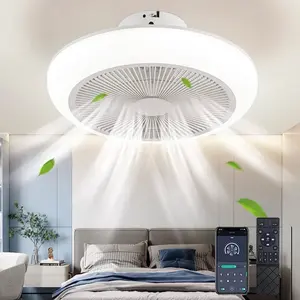Bladeless Ceiling Fan,Reversible Ceiling Fan with Lights Remote Control,18" Ceiling Fans with Lights with 6 Level Wind Speed,Enclosed Ceiling Fan with 3 Color,Low Profile Ceiling Fan with Light White
