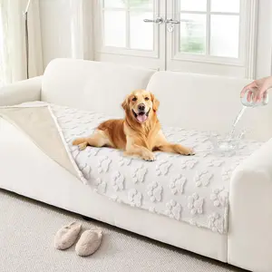 Waterproof Couch Cover for Dogs Washable,Fuzzy Pet Couch Covers for Sofa,Thick Soft Dog Mat Non-Slip Couch Covers for 3 Cushion Couch Sofa Pet Friendly (White, 35x82(1pc))