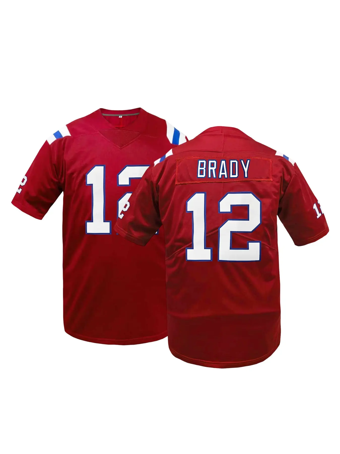 Men's New England #12 Football Jersey, Breathable V-Neck Embroidered Pullover, Unisex Loose Fit Rugby Jersey, Short Sleeve Top for Sports & Parties, Breathable Athletic Top, Bold Number Design, Jersey
