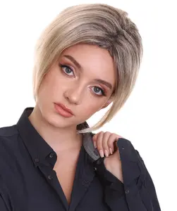 Women's Classic Karen, Minivan Mom Pixie Meme Cut Wig, Premium Halloween Synthetic Fiber Wig - Light Brown & Blonde