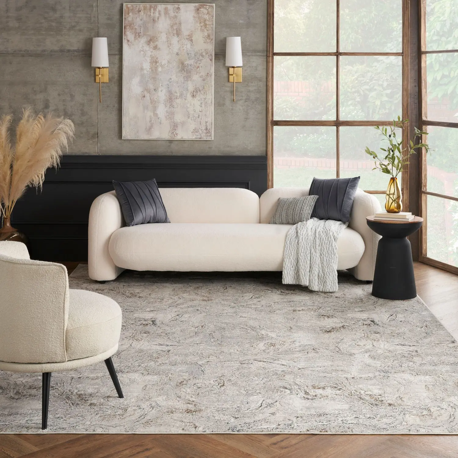 Nourison Glam Abstract Swirls Area Rug - Neutral Color, Shimmering Accents, Textured Indoor Household Carpet, Neutral Color Area Rugs
