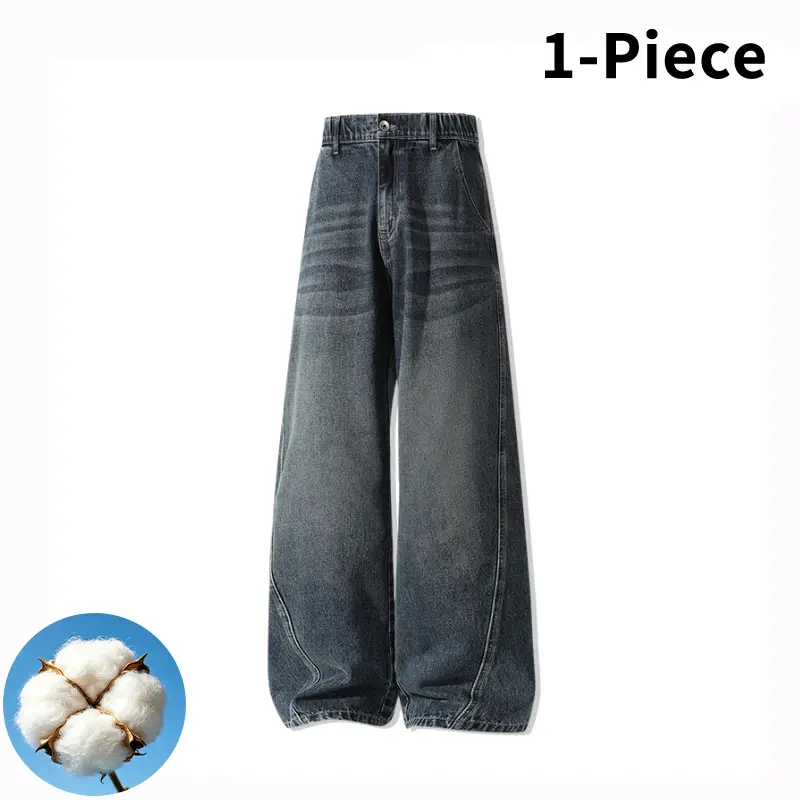 One piece of cotton retro loose, comfortable wide-leg jeans available in multiple colors—ideal for everyday casual looks, campus outfits, and city trips; trendy street-style jeans suitable for retail stores.