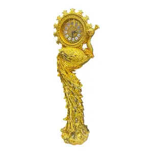 Golden Peacock Floor Clock with Intricate Design and Dazzling Feathers for Elegant Home Decor