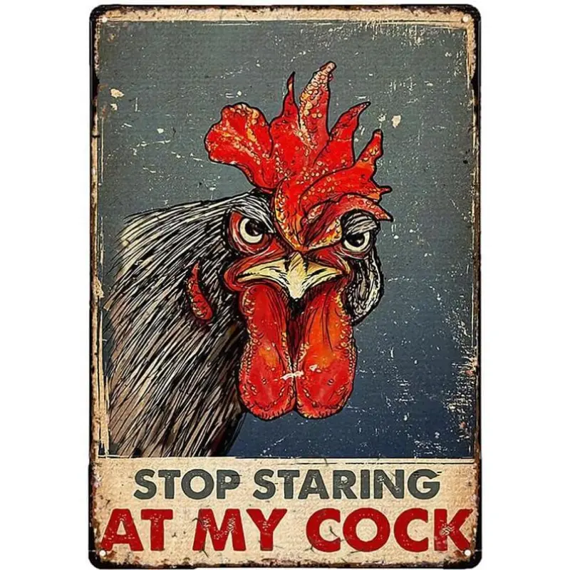 Vintage Metal Tin Sign Chicken Stop Staring At My Cock Farmhouse Sign Funny Wall Signs Chicken Coop Decor for Home, Farm & Kitchen Rustic Poster Art Decor peter griffin album cover tapestry