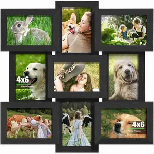4x6 Picture Frame Collage, 9-Pack Picture Frames Collage Wall Decor, Set with Glass Front, Assembly Required, Black