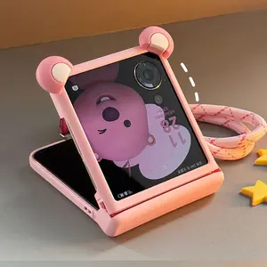 Cute Bear Ears Hinge Case For Samsung Galaxy Z Flip 7 6 5 4 3 For Motorola Razr 40 50 60 Ultra Xiaomi Mix Flip 2 Cover