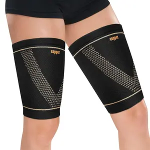 Hamstring Compression Sleeve Pair Copper Thigh Support for Women & Men Relieve Groin Pull Black Medium