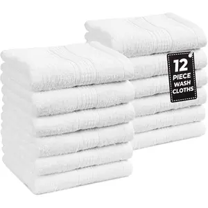 12 PC Wash Cloths Bathroom Set, 100% Cotton Highly Absorbent Bulk Washcloths, Premium Spa & Hotel Quality Wash Clothes, White