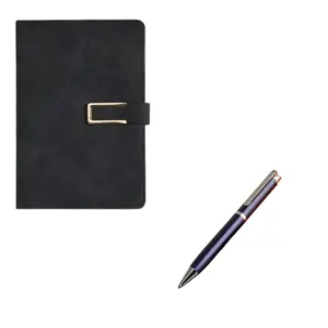 2-Piece Set A5 Leather Notebook & Metal Pen, PU Vintage Cover, Ergonomic Grip, Replaceable Ink, Ideal for Business, Exams, Diaries, Gifts