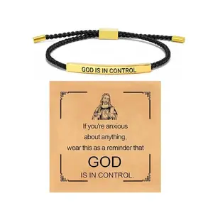 Inspire Bracelet "GOD IS IN CONTROL"/"DIOS TIENE EL CONTROL" - Premium Artistic Engraving, Stainless Steel & 18k Gold Plated, Adjustable Up to 10in, Meaningful Jewelry, English & Spanish, Christmas Gift