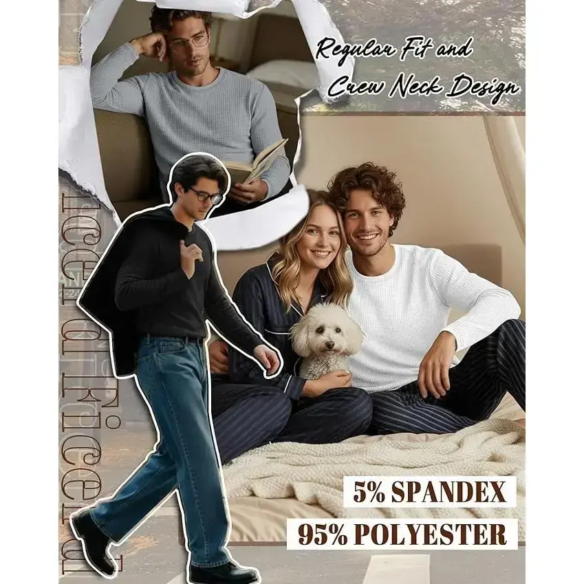 3 Pack Men's Waffle Long Sleeve Shirts, Crew Neck Thermal Underwear Tops Casual Pullover Sweaters Knit Undershirts(Sheet) 3 Pack Men's Waffle Long Sleeve Shirts, Crew Neck Thermal Underwear Tops Casual Pullover Sweaters Knit Undershirts(Sheet)