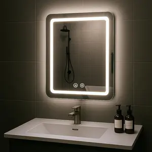 LED Bathroom Mirror,  50x70 cm Vanity Mirror with Backlight for Shaving Fog-Free Makeup Mirror Wall-Mounted Defogger Dimmable 3-Color Lighting IP54 Rating Vertical Mounting