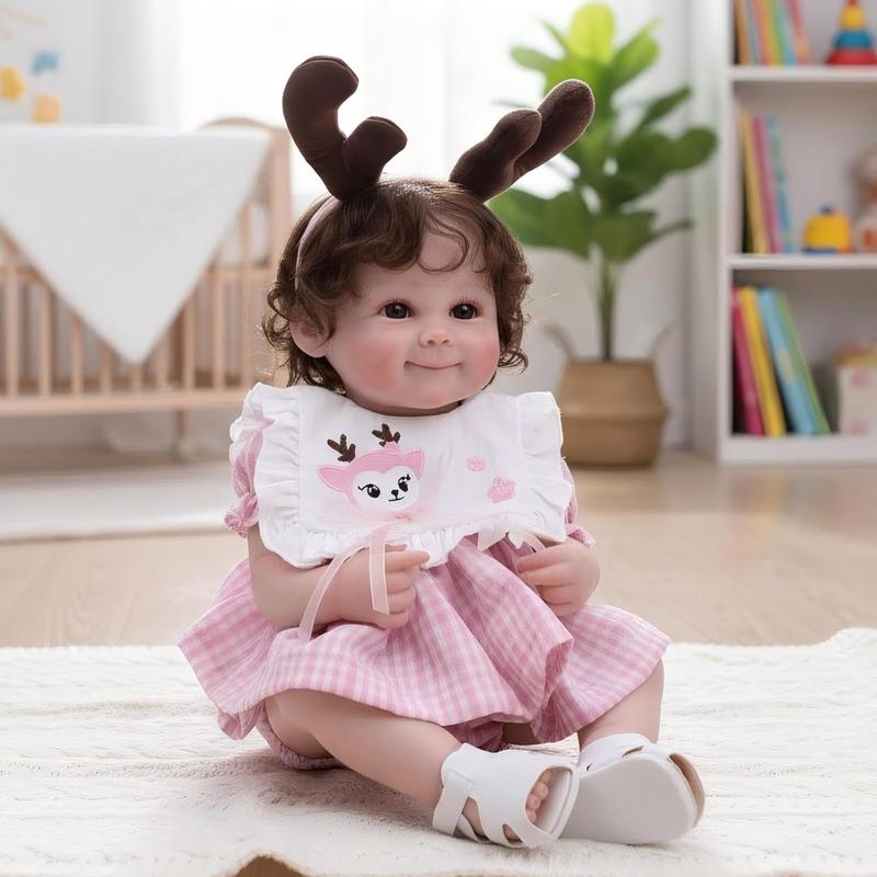 Smiling Reborn Baby Doll, 22-Inch Vinyl Realistic Newborn Baby Doll with Hand-Rooted Hair for 3+ Ages, Gifts, Collect Open-Eyed Toddler Girl Full-Body reborn  dolls