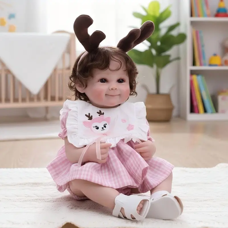 Smiling Reborn Baby Doll, 22-Inch Vinyl Realistic Newborn Baby Doll with Hand-Rooted Hair for 3+ Ages, Gifts, Collect Open-Eyed Toddler Girl Full-Body reborn  dolls