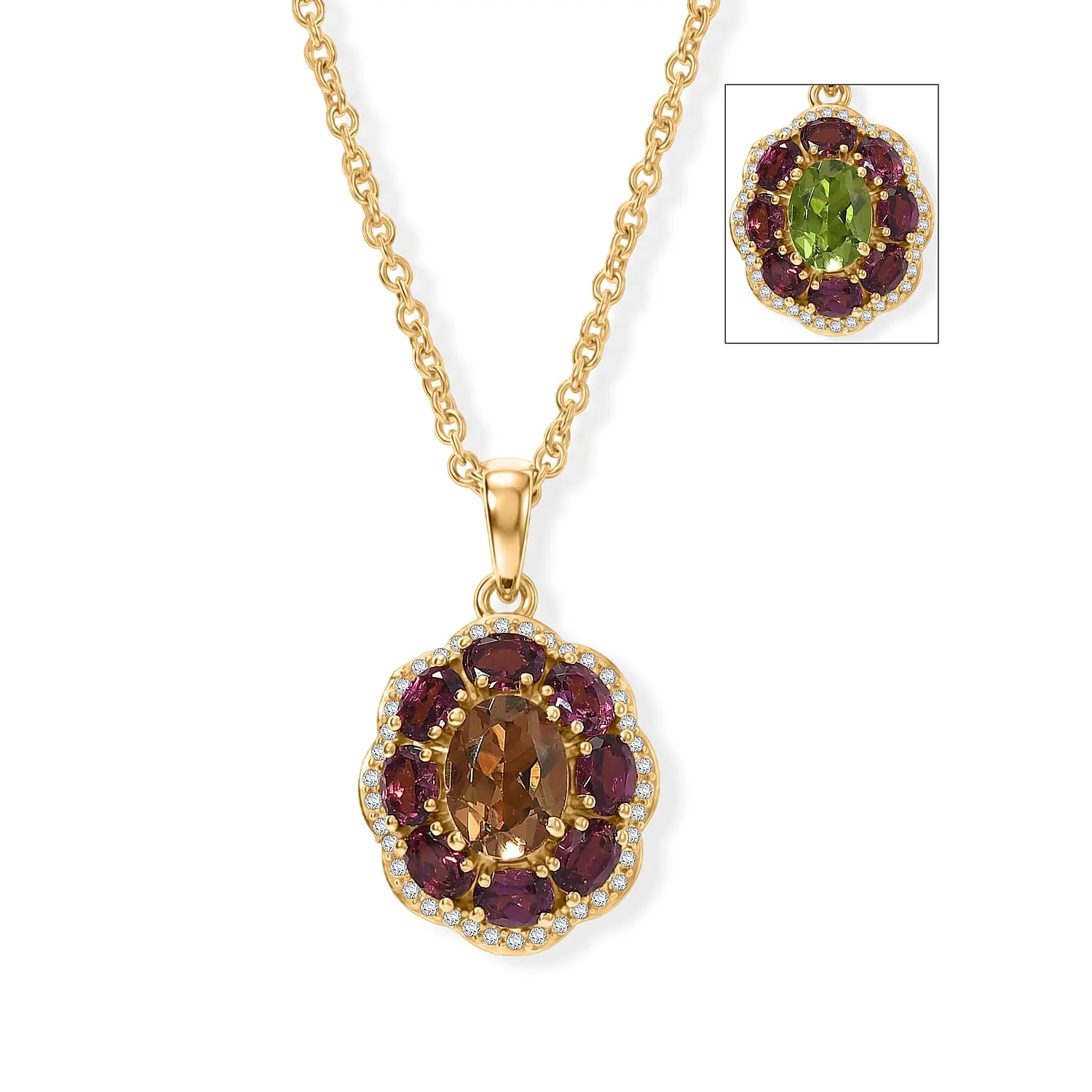 EverTrue Autumn Alexite, Multi Gemstone Twilight Fire Halo Pendant in 18K YG Plated with ION Plated YG Stainless Steel Necklace (20 Inches) 3.40 ctw