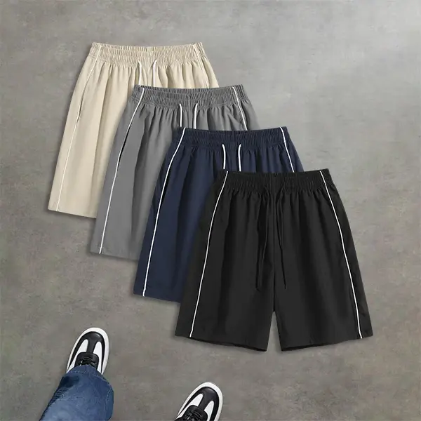 4-Pack Men’s Summer Striped Casual Shorts – Loose Fit, Versatile Athletic Style for Summer