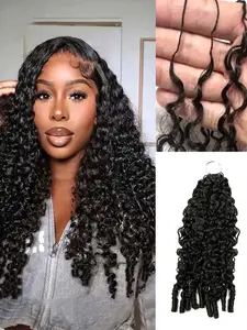 Generation French Curly Soft Crochet Feather Braids Hair Natural Human Hair Extensions Weave Extensions With Spiral Coily Ends For Women Human Hair Bundles
