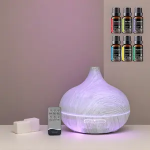 Wood Grain Essential Oil Diffuser  550ml, Remote Control, Ultrasonic & Whisper Quiet  with 6 Premium Oils