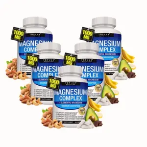 Premium Gentle Formula Magnesium Complex 5-Bottle Set 525mg Elemental Supplement with 9 Forms for Easy Absorption & Energy-Restoring 90 Capsules Healthcare Dietary Fitness Edible