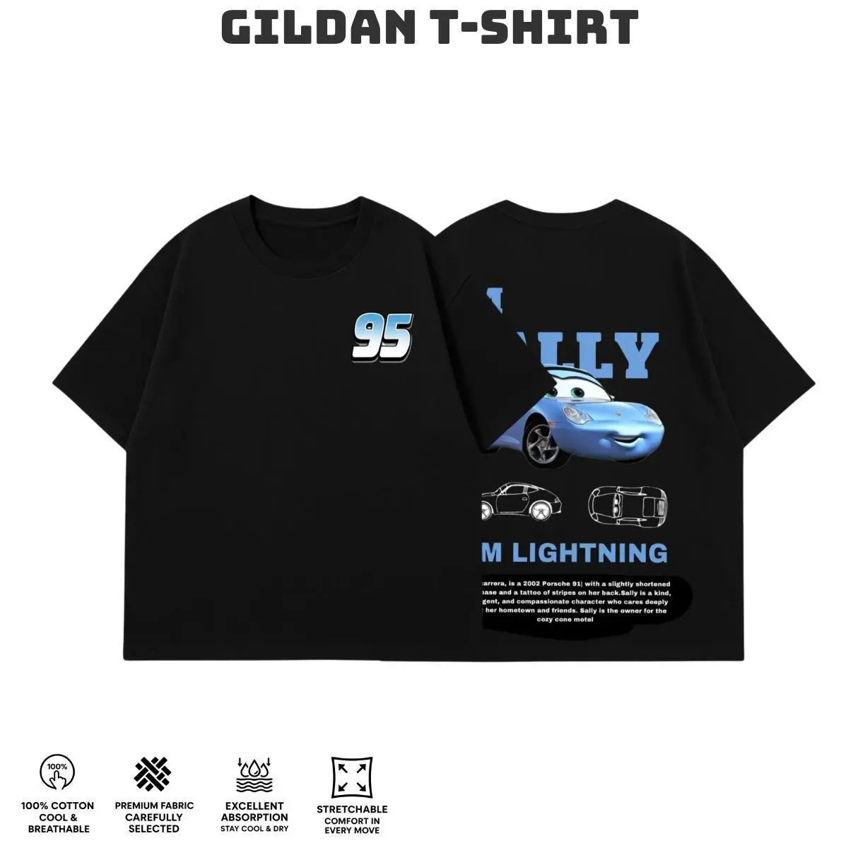 Retro Two Side Cars Gildan T-Shirt , Cars Movie T-Shirt, Mcqueen and Mater Retro Vintage Unisex Oversized Anime Graphic Tee – Trendy Y2K Acid Gildan,Manga Game Movie Lover Gift For Fans Merch