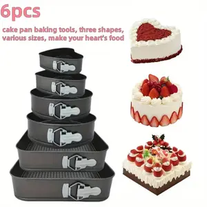 6-Piece Professional Cake Pan Set - Nonstick Removable Base Round/Square/Heart (7-11 Inch) for Baking Cakes, Cheesecakes & Cupcakes Oven Safe, Easy Release Baking Tools for Home & Commercial Use