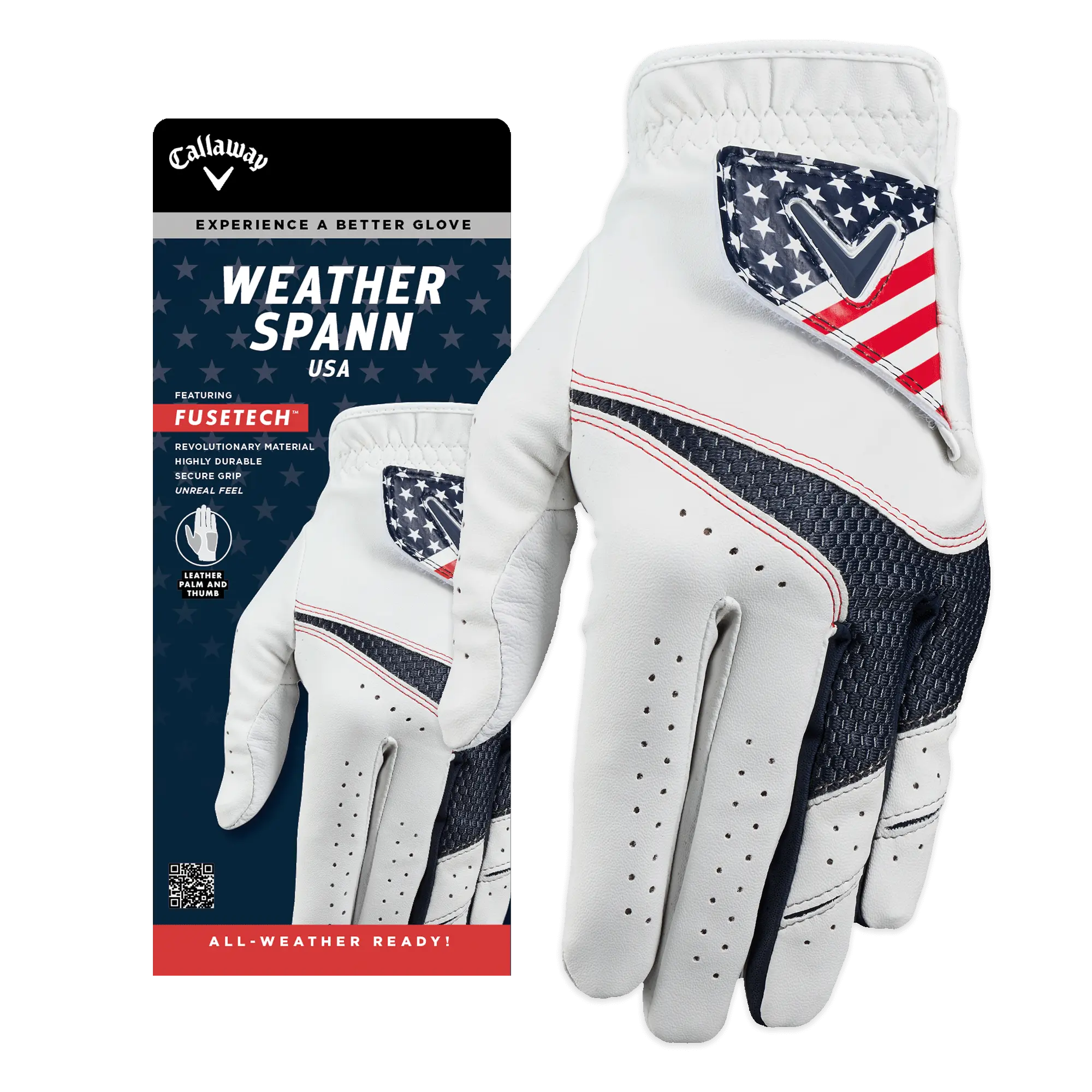 Callaway Golf Men's Weather Spann USA Golf Glove in Red/White/Blue | Size: Cadet Large