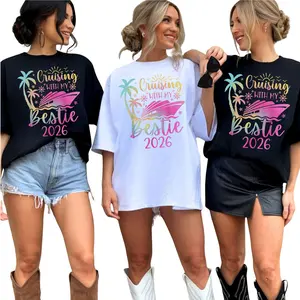 Made In USA, (Sold Individually) Besties Cruise Trip Matching Cruising With My Bestie 2026 T Shirt, Vacation Party Graphic Apparel, Ocean Travel Theme Top, Girls Getaway Outfit, Summer Holiday Clothing, Gift For Friends