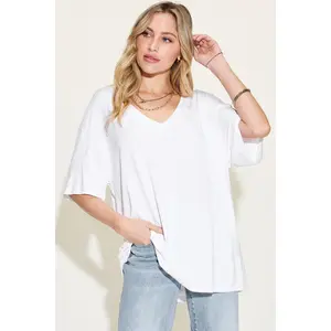 Basic Bae Full Size Bamboo V-Neck Drop Shoulder T-Shirt