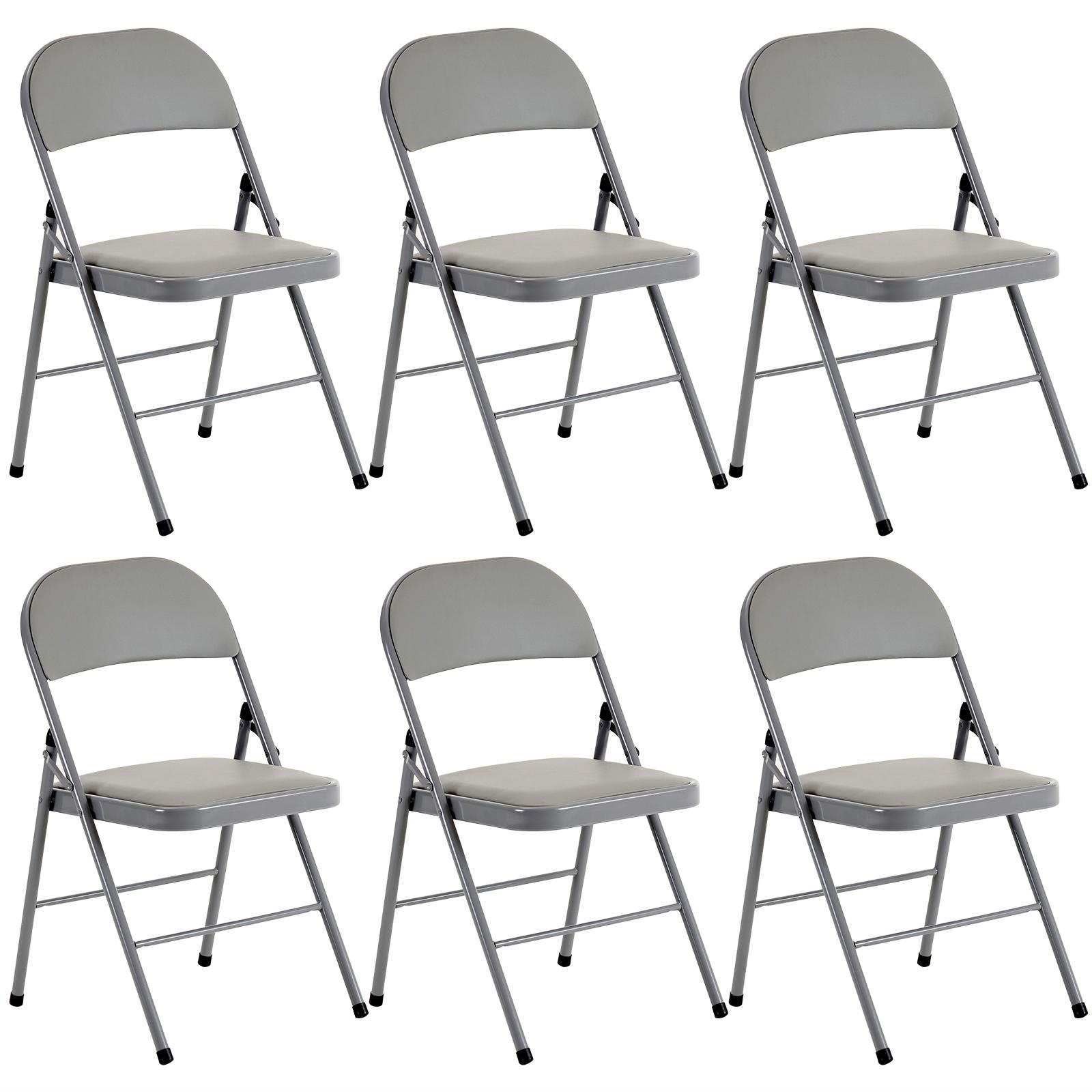 6Pcs Commercial Grade Foldable Iron PVC Padded Folding Chairs, Heavy Duty Stackable Fold Up Event Chairs With Anti-Slip Foot Caps, Portable Fold Chairs For Convention Center, Exhibition Hall & Home Dining Gathering