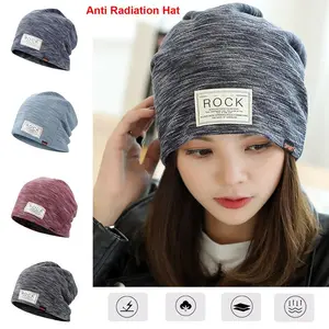 Anti Radiation Caps Silver Fiber Electromagnetic Wave Rfid Shielding Hat Stripe Emf Protective Rf/Microwave Cap Beanie Brain