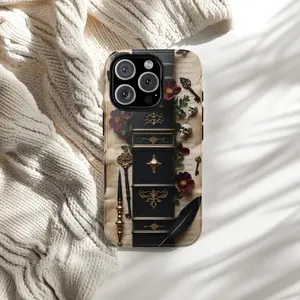 Dark Academia Gothic Aesthetic Phone Case – Vintage Book & Key Design Protective Cover for iP Phone 17, 16, 15, 14, 13, 12, 11, X, Pro, Pro Max, Plus
