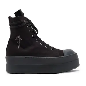 Rick Owens DRKSHDW Men's Closed Lace-Up High-Top Casual Sneaker Trainers, Double Bumper Pentagram Embroidery Black Footwear