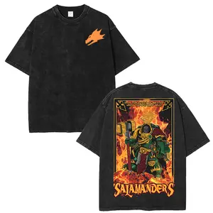 Warhammer 40K Salamanders Space Marines Fire Chapter T-Shirt, Classic themed print design, soft comfortable fabric, relaxed fit, casual daily wear, stylish gaming streetwear top for men and women.