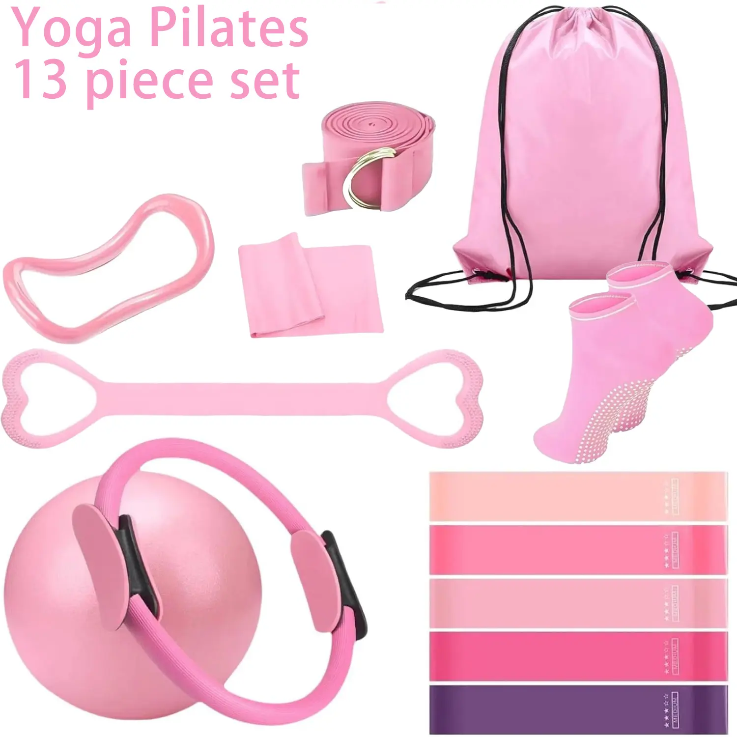 13-Piece Multifunctional Pilates Kit with Yoga Ball & Resistance Bands - Perfect for Home Gym, Squats, Yoga, Pilates & Body Toning