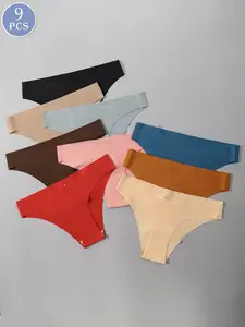 9-pack women's seamless one-piece simple solid color comfortable breathable stretchy everyday underwear