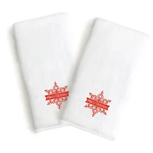 Linum Home Embroidered Luxury Hand Towels Merry Christmas S/2