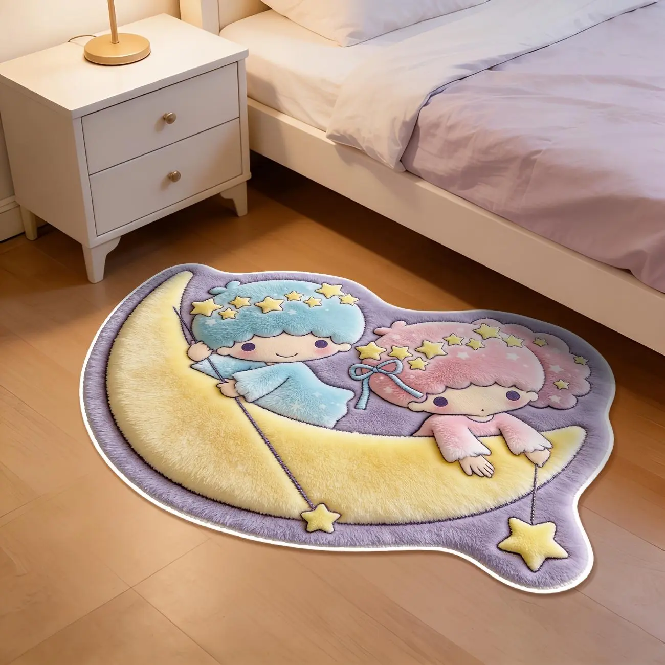 1pc Sanrio Little Twin Stars Rug Suitable for Bedroom,, Room - Thick Non-Slip Machine Washable Carpet with Irregular Shape Floor Mat, Decor for Entryway, Bathroom, Play Area, Holiday Gift for &