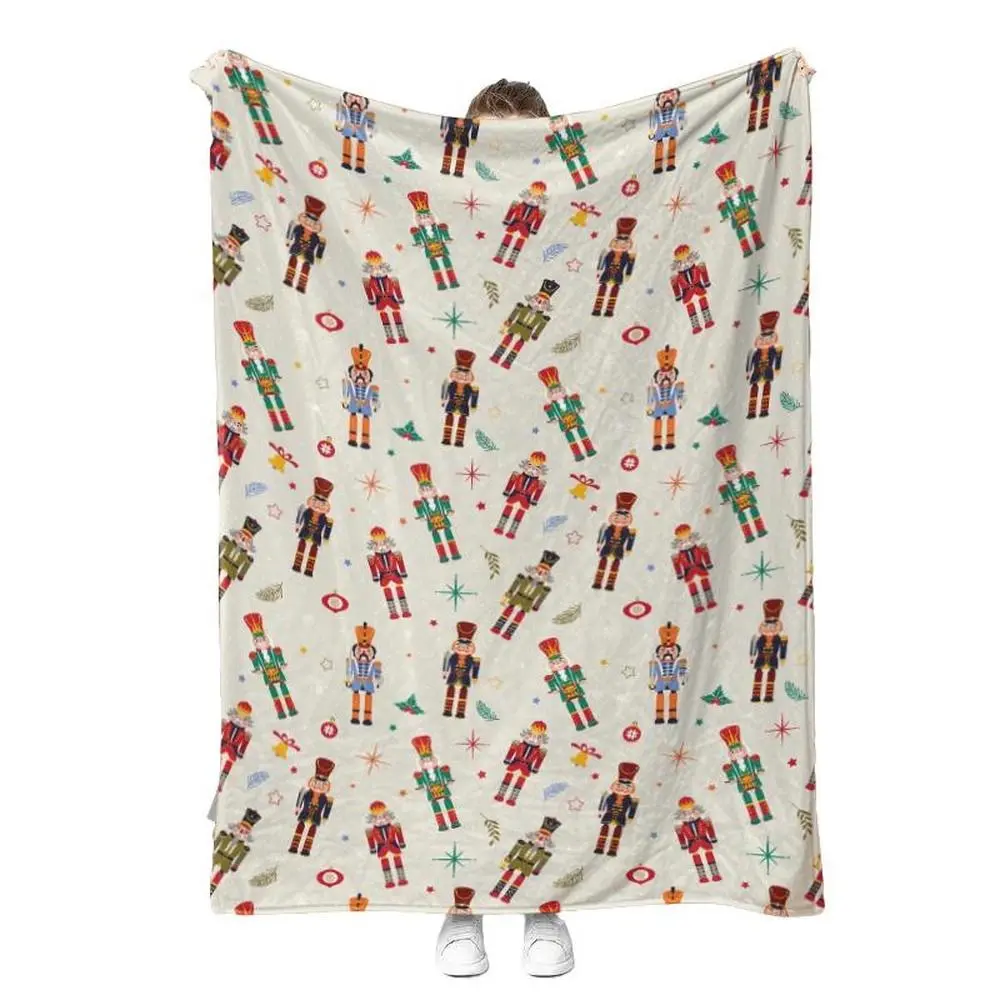 Vintage Christmas Nutcracker Blanket, Soft Comfortable Home Decor Throw, Floral Pattern Design, Ideal Holiday Gift for Festive Season