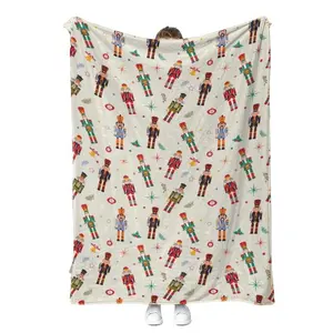 Vintage Christmas Nutcracker Blanket, Soft Comfortable Home Decor Throw, Floral Pattern Design, Ideal Holiday Gift for Festive Season