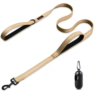 Heavy Duty 5FT Khaki Double Handle Reflective Dog Leash Training Lead Perfect for Medium to Large Breed Dogs