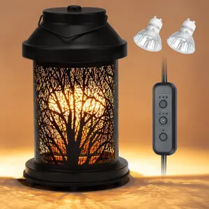 Candle Warmer Lamp - Vintage Candle Warmer Lantern with Timer & Dimming Function, Electric Candle Lamp Warmer Home Bedroom Decor Wax Melt Warmer Birthday Gifts for Women Mom (2 Bulbs Included)