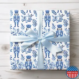 Chinoiserie Christmas Wrapping Paper, Nutcracker Toile Wrapping Paper, Christmas Blue Toile Wrapping Paper, Christmas Wrapping Paper Toile
