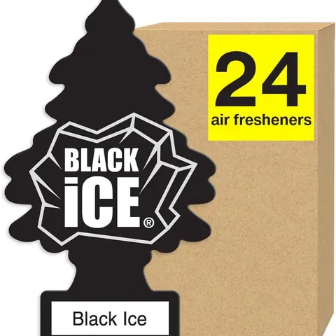 LITTLE TREES Air Fresheners Car Air Freshener. Hanging Tree Provides Long Lasting Scent for Auto or Home. Black Ice, 24 Air Fresheners