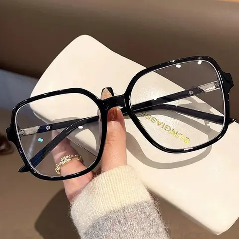 Women's Retro Fashion Ultra-Large Frame Metal Hinge Blue Light Blocking Glasses, Reading Eyeglasses, Transparent Lenses for Computer Reading TV Phone Use