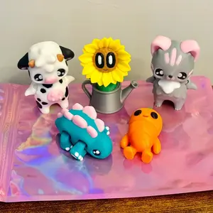 Whimsy Pals 5 Pack - Includes Cow Sunflower Kitty Dinosaur and Carrot Characters in Fun Design