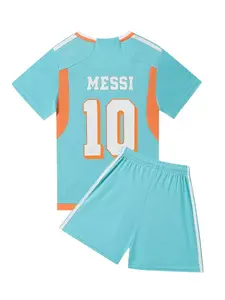 Sports Set, Breathable Gift for Boys & Girls, Messi 10 Football, Sports Jersey Top, Training Clothes, Casual Short Sleeve & Shorts