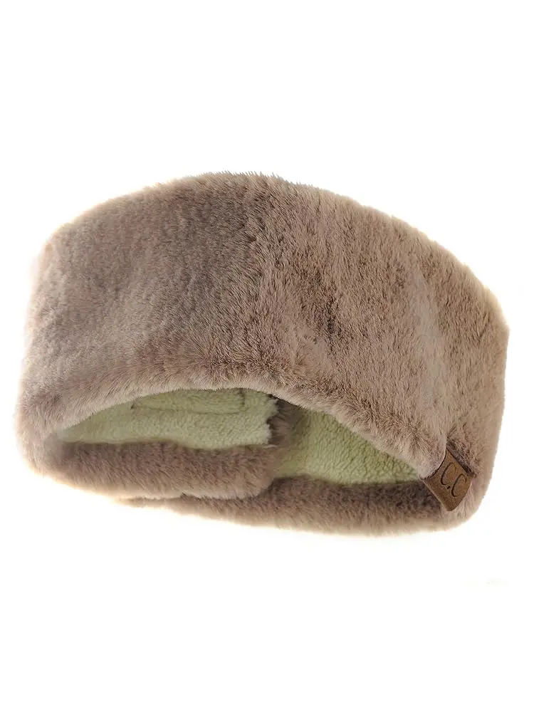 C.C Women's Soft Mocha Faux Fur Sherpa Lined Ear Warmer Headband