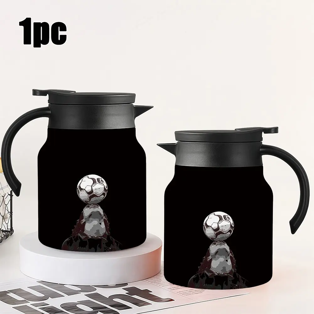 1pc 34oz Stainless Steel Insulated Mug "Black and White Textured Coffee Pot with Soccer Ball Top" Coffee Pitcher with Handle and Removable Filter. Large Capacity, Suitable for Various Occasions. Personalized Gift