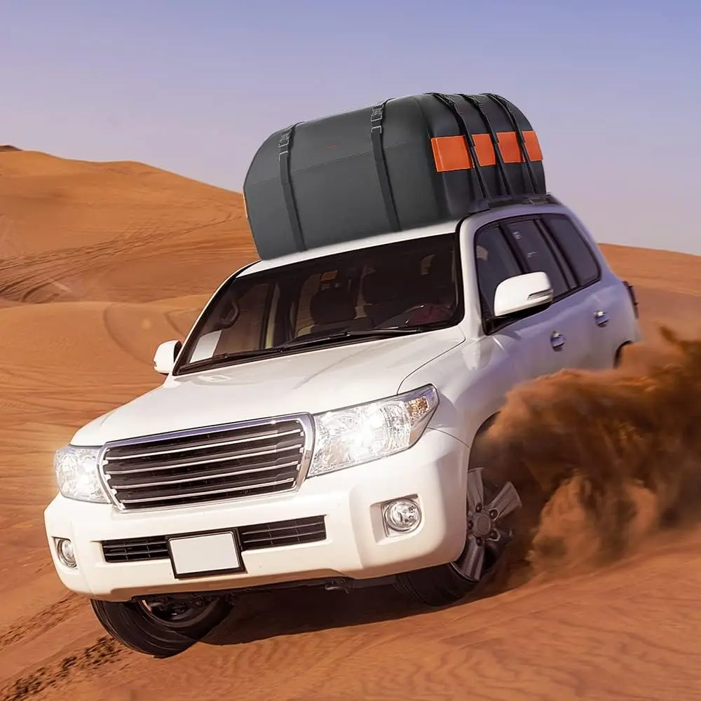 Waterproof Car Roof Cargo Bag 15 or 20 Cu Ft, Heavy Duty 840D Rooftop Carrier for SUVs, Sedans & Trucks, With/Without Roof Rack, Anti-Slip Mat, Straps & Lock Included